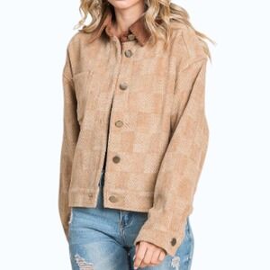 Emory Park The Corral Jacket Sz Sm Tan Textured Button Front Shacket